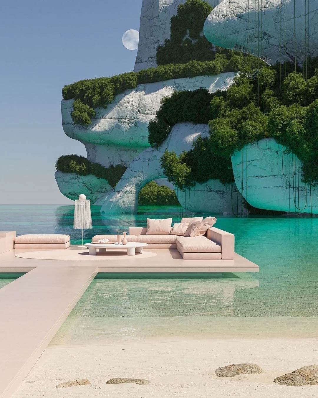 水上的粉紅沙發,海上的風景一覽無遺