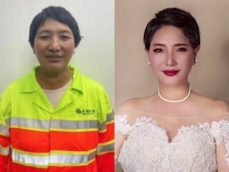 最後,奶奶換下工作服,戴上皇冠及項鍊耳環、穿上白紗裙更是美翻全場