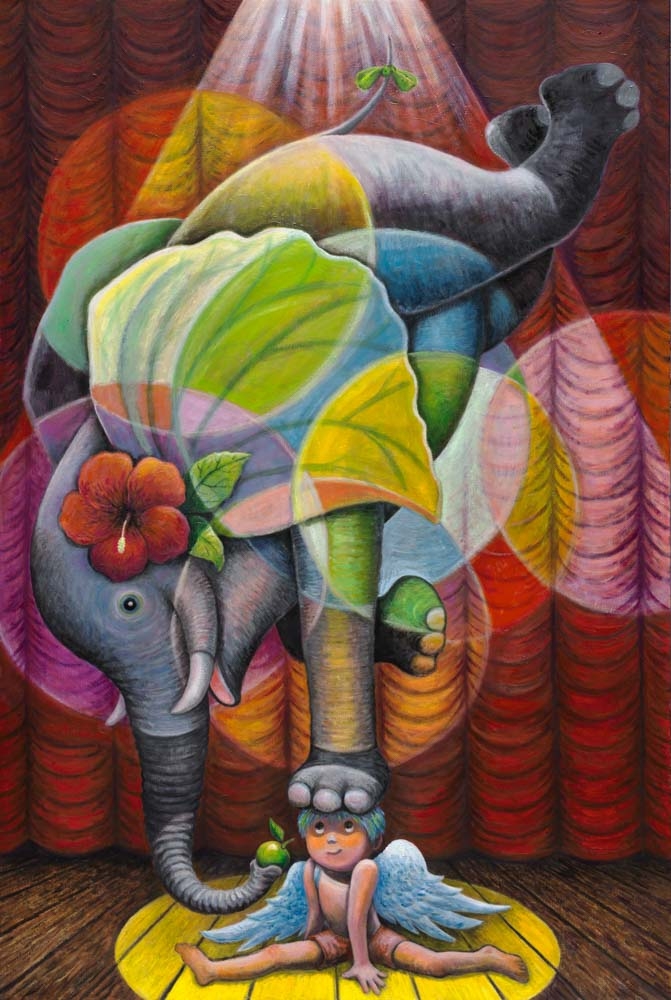 幾米，大象狂想曲，2023，油彩／畫布，193 x 130 cm