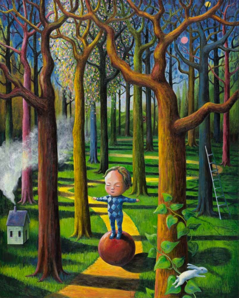 幾米，翻滾吧，森林，2022，油彩／畫布，163 x 130 cm