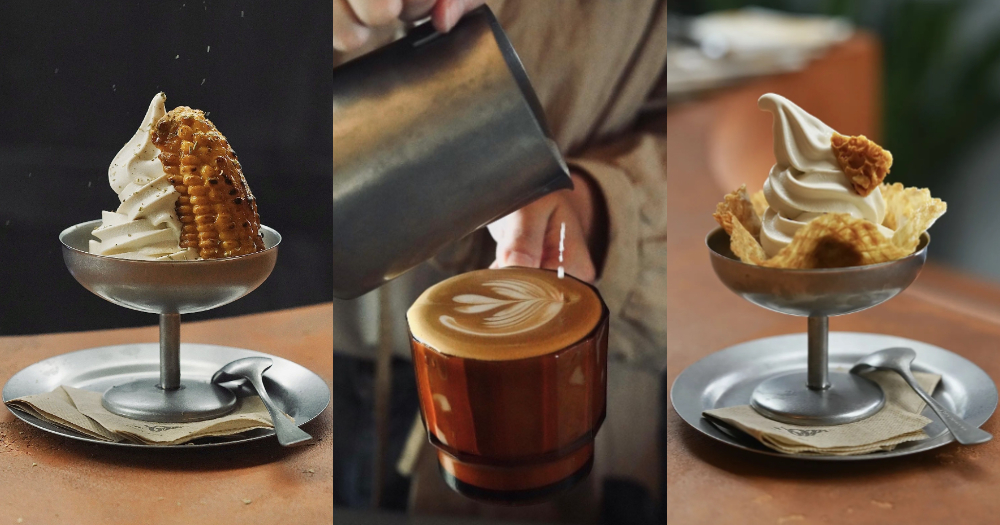 烤玉米慕斯冰淇淋、手沖咖啡、蜂巢脆餅海鹽焦糖霜淇淋