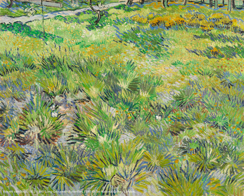 文森.梵谷(1853–1890)作品〈長草地與蝴蝶〉,1890年創作。