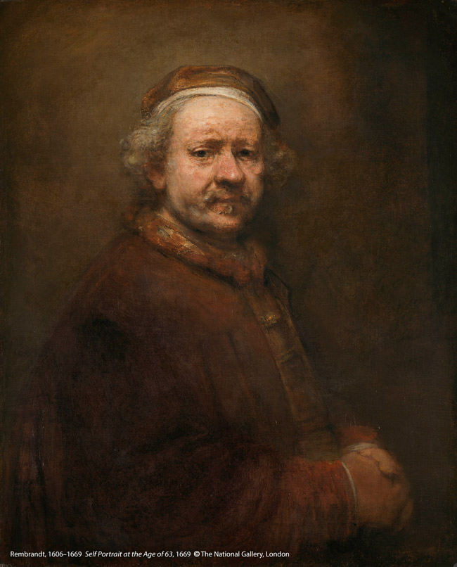 林布蘭(1606-1669)作品〈六十三歲自畫像〉,1669年創作。