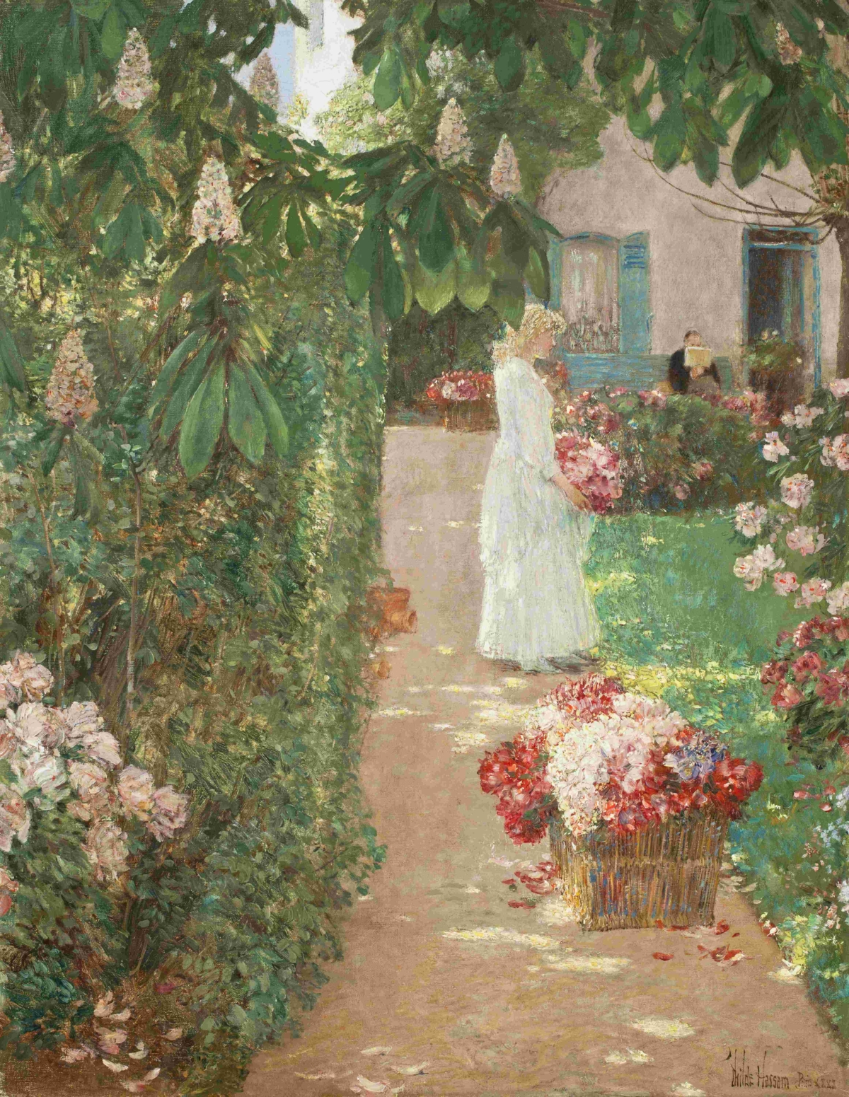 柴爾德.哈薩姆(Childe Hassam),《在法式庭園中採花》