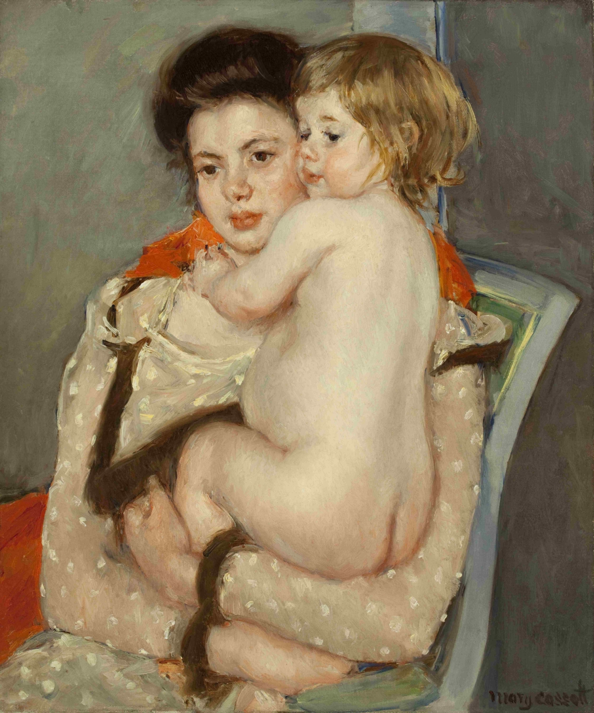 瑪麗.卡薩特(Mary Cassatt),《雷娜.勒費弗抱著裸嬰(母與子)》